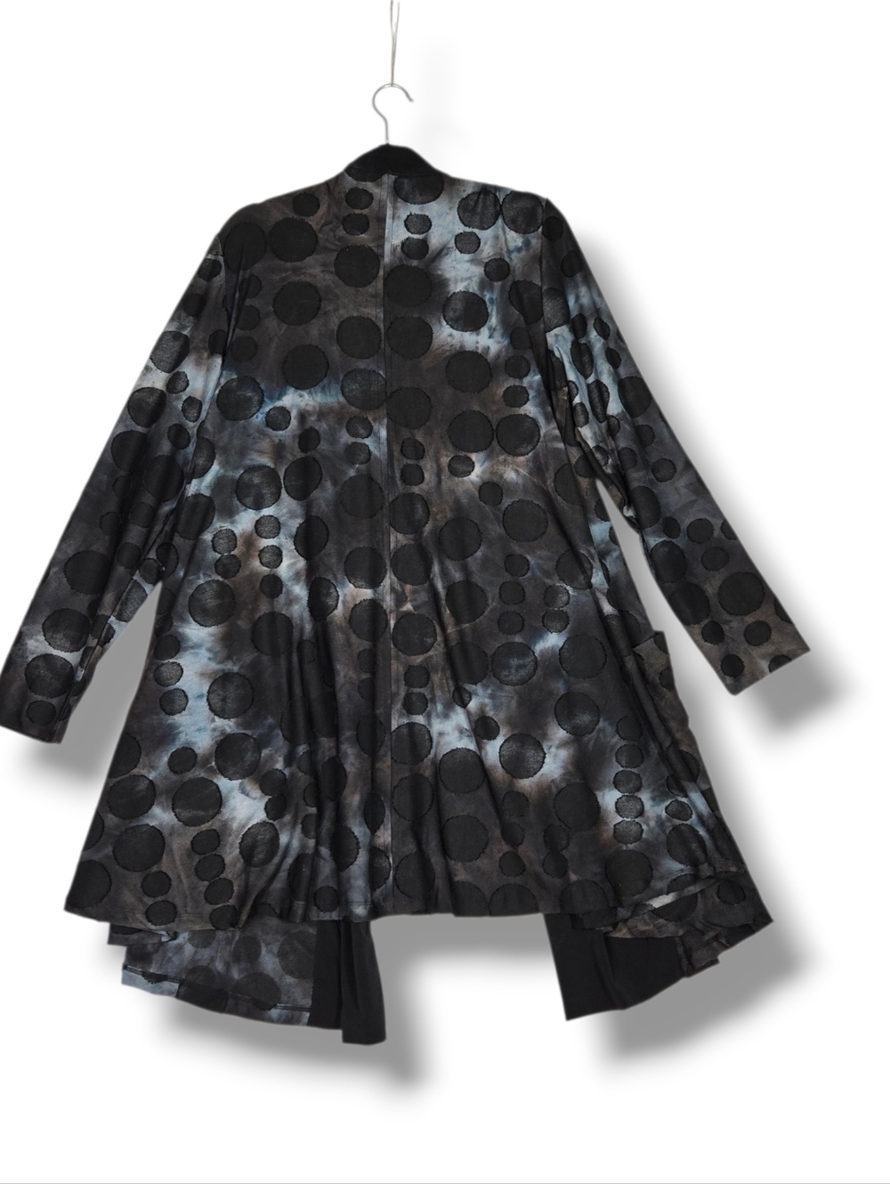 Alembika Knit Open Front Drape Swing Jacket Size 12 14 Black Grey Circle Print - Picture 13 of 16